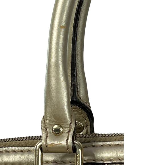 GUCCI Gold Metallic Leather GG Sukey Satchel Shoulder Crossbody Made In Italy - Picture 14 of 15